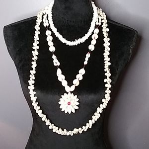 Three Natural Shell necklaces. Various lengths.